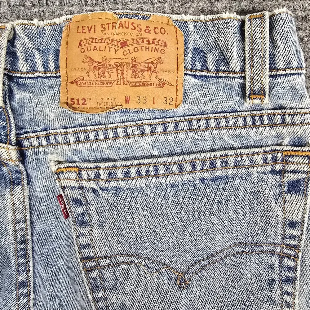VTG Levi’s 512 Jeans Mens 33x32 USA Made Light Wash Slim Tapered 31x31